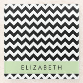 Schwarz und Weiß Zigzag, Zickzack Muster, Ihr Name Glasuntersetzer (Vorderseite)