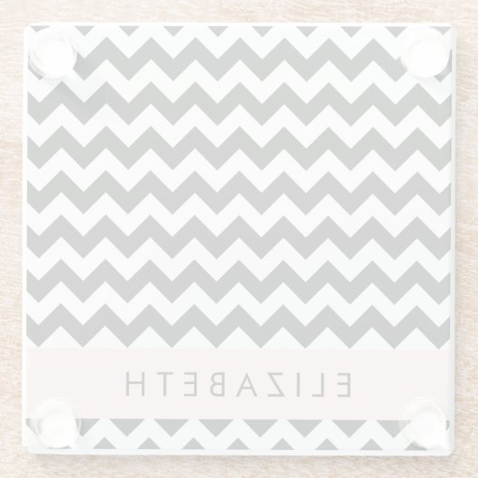 Schwarz und Weiß Zigzag, Zickzack Muster, Ihr Name Glasuntersetzer (Rückseite)