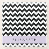 Schwarz und Weiß Zigzag, Zickzack Muster, Ihr Name Glasuntersetzer (Vorderseite)
