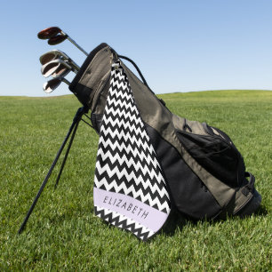 Schwarz und Weiß Zigzag, Zickzack Muster, Ihr Name Golfhandtuch