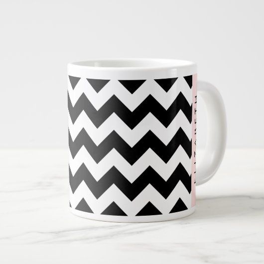Schwarz und Weiß Zigzag, Zickzack Muster, Ihr Name Jumbo-Tasse (Vorderseite Rechts)