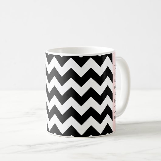 Schwarz und Weiß Zigzag, Zickzack Muster, Ihr Name Kaffeetasse (VorderseiteRechts)