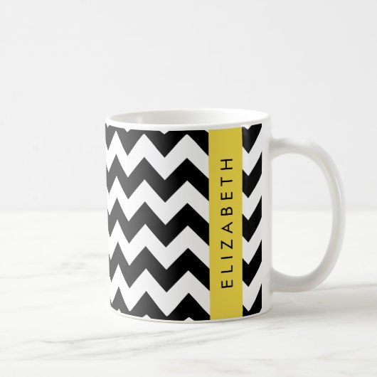 Schwarz und Weiß Zigzag, Zickzack Muster, Ihr Name Kaffeetasse (Rechts)