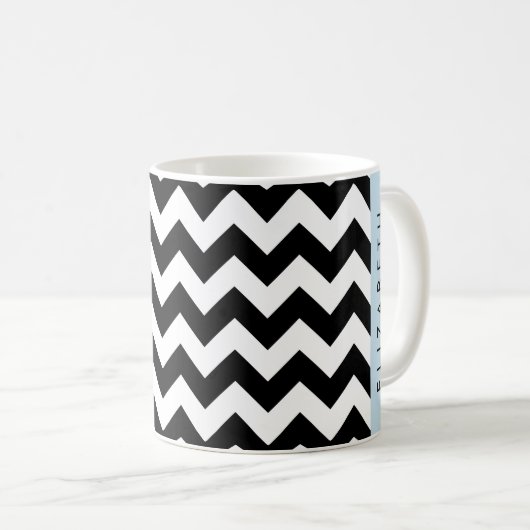 Schwarz und Weiß Zigzag, Zickzack Muster, Ihr Name Kaffeetasse (VorderseiteRechts)