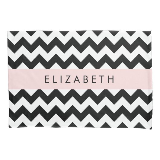 Schwarz und Weiß Zigzag, Zickzack Muster, Ihr Name Kissenbezug (Vorderseite)