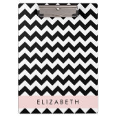 Schwarz und Weiß Zigzag, Zickzack Muster, Ihr Name Klemmbrett (Vorderseite)