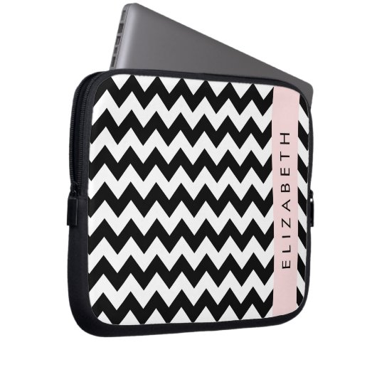 Schwarz und Weiß Zigzag, Zickzack Muster, Ihr Name Laptopschutzhülle (Vorne Rechts)