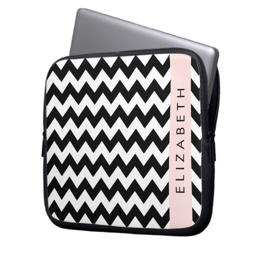 Schwarz und Weiß Zigzag, Zickzack Muster, Ihr Name Laptopschutzhülle (Vorderseite Links)