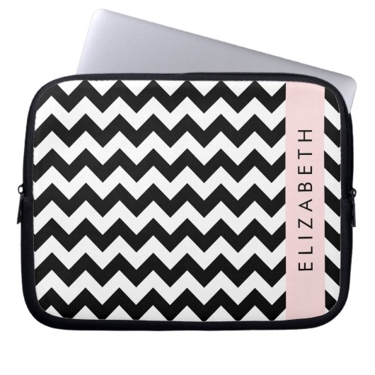 Schwarz und Weiß Zigzag, Zickzack Muster, Ihr Name Laptopschutzhülle (Vorderseite)