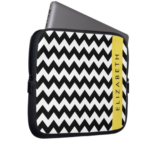 Schwarz und Weiß Zigzag, Zickzack Muster, Ihr Name Laptopschutzhülle (Vorne Rechts)