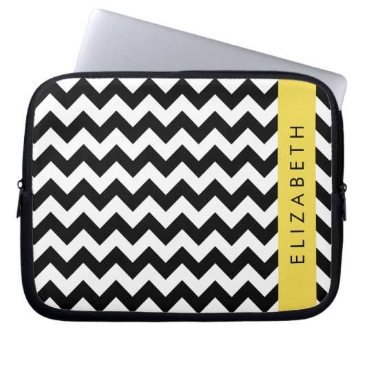 Schwarz und Weiß Zigzag, Zickzack Muster, Ihr Name Laptopschutzhülle (Vorderseite)