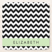 Schwarz und Weiß Zigzag, Zickzack Muster, Ihr Name Rechteckiger Pappuntersetzer (Vorderseite)