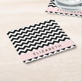 Schwarz und Weiß Zigzag, Zickzack Muster, Ihr Name Rechteckiger Pappuntersetzer (angewinkelt)