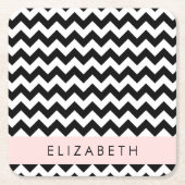 Schwarz und Weiß Zigzag, Zickzack Muster, Ihr Name Rechteckiger Pappuntersetzer (Vorderseite)