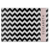 Schwarz und Weiß Zigzag, Zickzack Muster, Ihr Name Schneidebrett (Vorderseite)