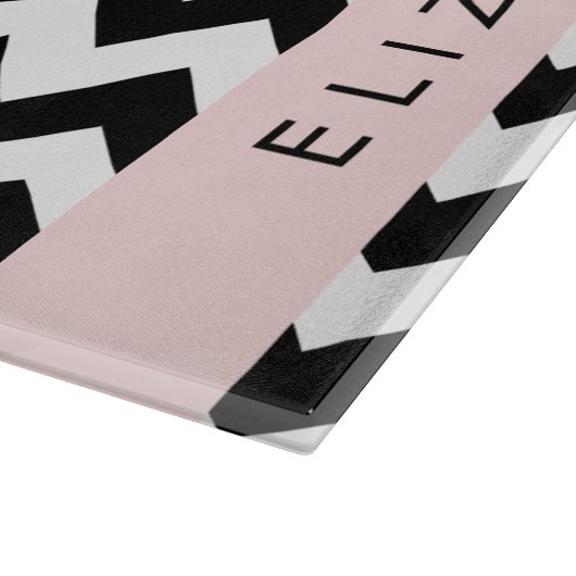 Schwarz und Weiß Zigzag, Zickzack Muster, Ihr Name Schneidebrett (Ecke)
