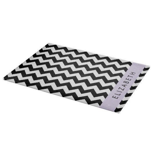 Schwarz und Weiß Zigzag, Zickzack Muster, Ihr Name Schneidebrett (Ecke)