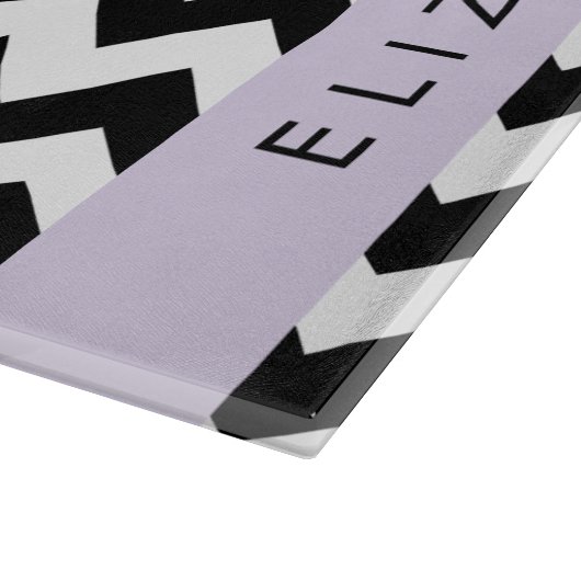 Schwarz und Weiß Zigzag, Zickzack Muster, Ihr Name Schneidebrett (Ecke)