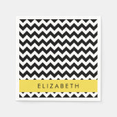 Schwarz und Weiß Zigzag, Zickzack Muster, Ihr Name Serviette (Vorderseite)