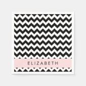 Schwarz und Weiß Zigzag, Zickzack Muster, Ihr Name Serviette (Vorderseite)