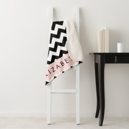 Schwarz und Weiß Zigzag, Zickzack Muster, Ihr Name Sherpadecke (Beispiel)