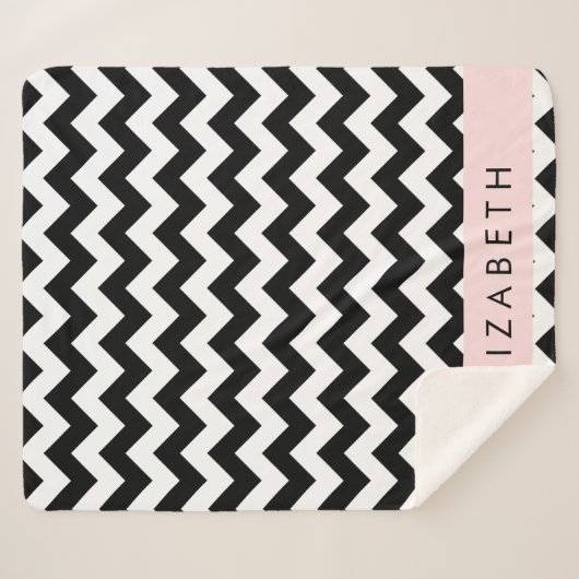 Schwarz und Weiß Zigzag, Zickzack Muster, Ihr Name Sherpadecke (Vorderseite (Horizontal))