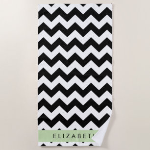 Schwarz und Weiß Zigzag, Zickzack Muster, Ihr Name Strandtuch