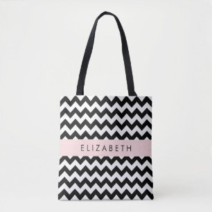 Schwarz und Weiß Zigzag, Zickzack Muster, Ihr Name Tasche