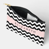Schwarz und Weiß Zigzag, Zickzack Muster, Ihr Name Zubehörtasche (Offen)