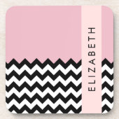 Schwarz und Weiß Zigzag, Zickzack, Rosa, Ihr Name Getränkeuntersetzer (Vorderseite)