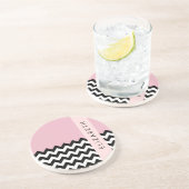 Schwarz und Weiß Zigzag, Zickzack, Rosa, Ihr Name Getränkeuntersetzer (Seite)