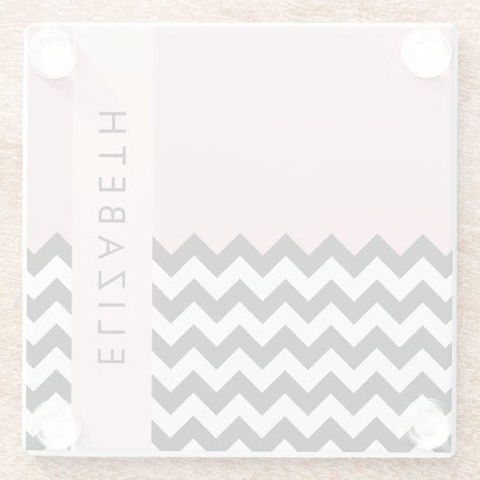 Schwarz und Weiß Zigzag, Zickzack, Rosa, Ihr Name Glasuntersetzer (Rückseite)