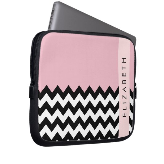 Schwarz und Weiß Zigzag, Zickzack, Rosa, Ihr Name Laptopschutzhülle (Vorne Rechts)