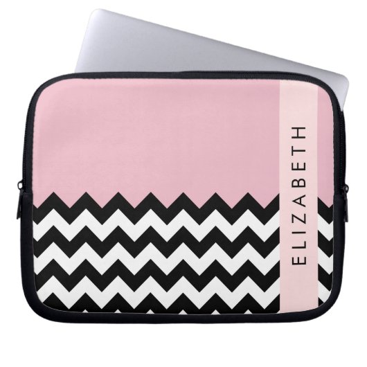 Schwarz und Weiß Zigzag, Zickzack, Rosa, Ihr Name Laptopschutzhülle (Vorderseite)