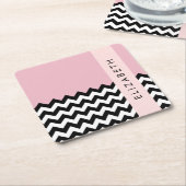 Schwarz und Weiß Zigzag, Zickzack, Rosa, Ihr Name Rechteckiger Pappuntersetzer (angewinkelt)