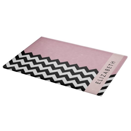 Schwarz und Weiß Zigzag, Zickzack, Rosa, Ihr Name Schneidebrett (Ecke)