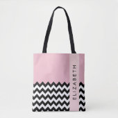 Schwarz und Weiß Zigzag, Zickzack, Rosa, Ihr Name Tasche (Vorderseite)