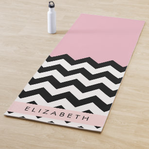 Schwarz und Weiß Zigzag, Zickzack, Rosa, Ihr Name Yogamatte
