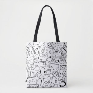 Schwarz und Weiß Zurück zur Schule Doodle Art Bo Tasche