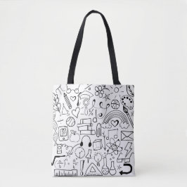 Schwarz und Weiß Zurück zur Schule Doodle Art Book Tasche