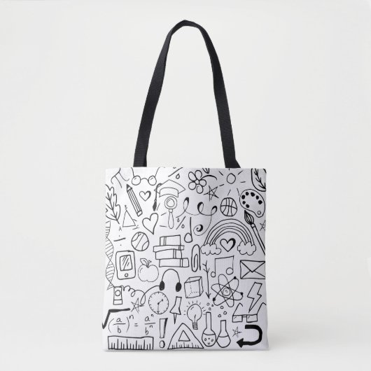 Schwarz und Weiß Zurück zur Schule Doodle Art Book Tasche (Vorderseite)