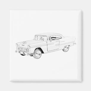 Schwarz und Weiß Zwei Tone 1955 Chevy Bel Air Art Magnet