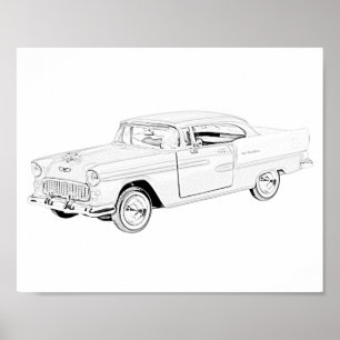 Schwarz und Weiß Zwei Tone 1955 Chevy Bel Air Poster