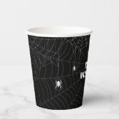 Schwarz und Weiße Spider Web Happy Halloween Pappbecher (Vorderseite)