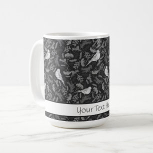 Schwarz und Winter Weiße Vögel Blumenmuster Kaffeetasse