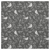 Schwarz und Winter Weiße Vögel Blumenmuster Stoff (Muster)