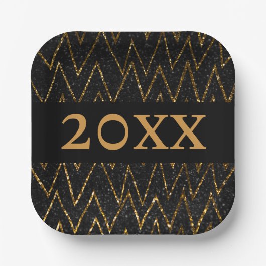 schwarz und Zickzack | Kundenspezifisches Gold New Pappteller (Vorderseite)