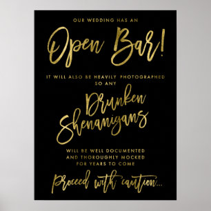 Schwarz unsere Hochzeit hat ein offenes Bar golden Poster