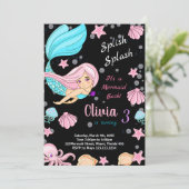 Schwarz unter dem Meer Meerjungfrau Geburtstag Ein Einladung (Stehend Vorderseite)