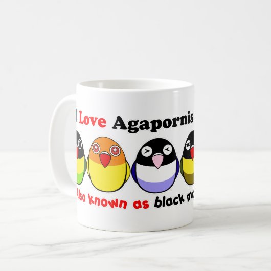 Schwarz-verdeckte Lovebirds Kaffeetasse (Vorderseite Links)